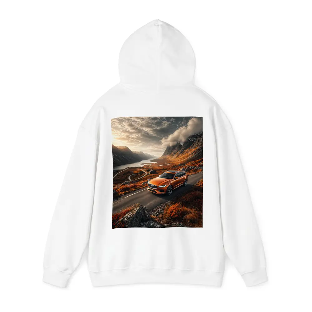 Volvo V90 Orange SUV Mountain Valley Road – Hoodies