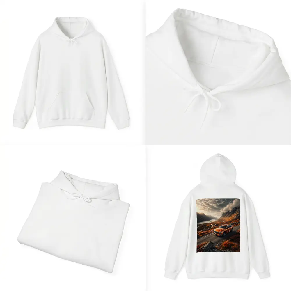 Volvo V90 Orange SUV Mountain Valley Road – Hoodies