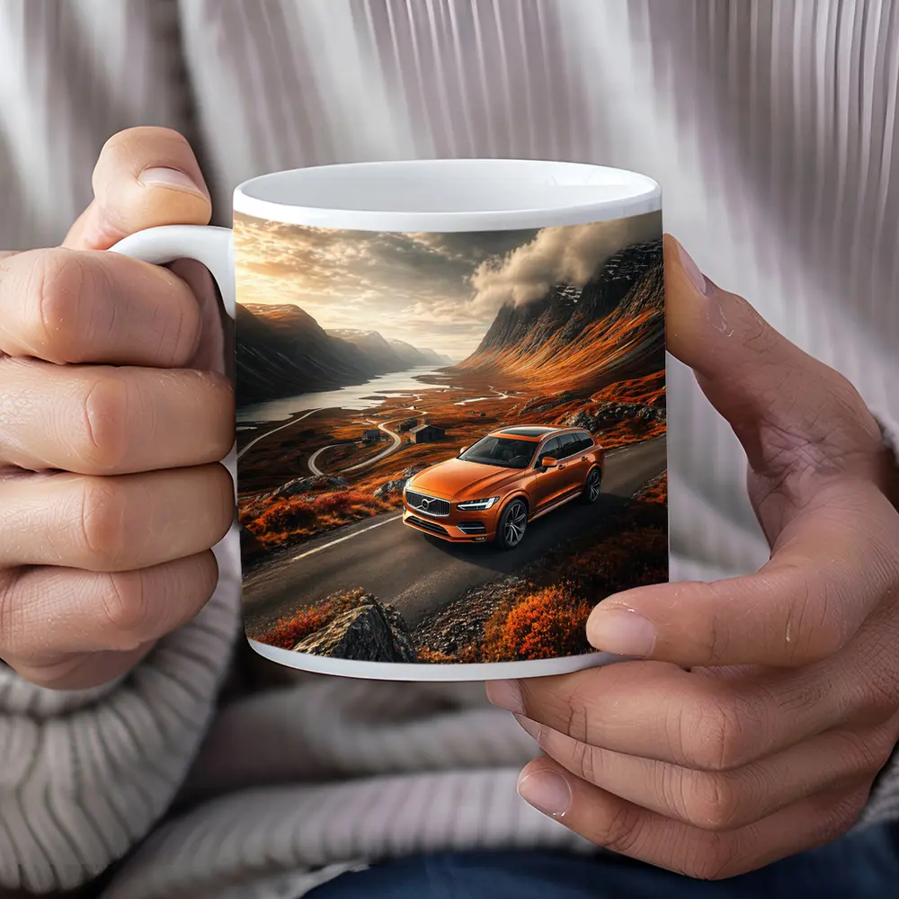 Volvo V90 Orange SUV Mountain Valley Road – Mugs