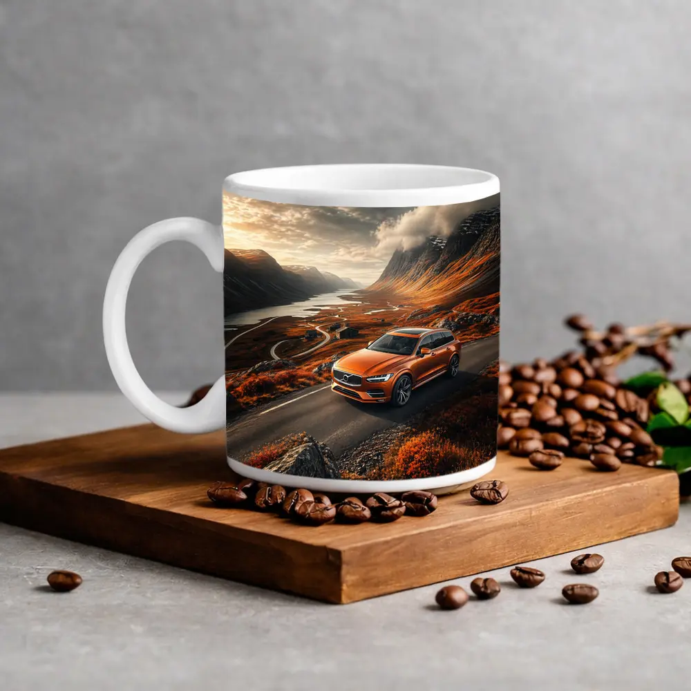 Volvo V90 Orange SUV Mountain Valley Road – Mugs