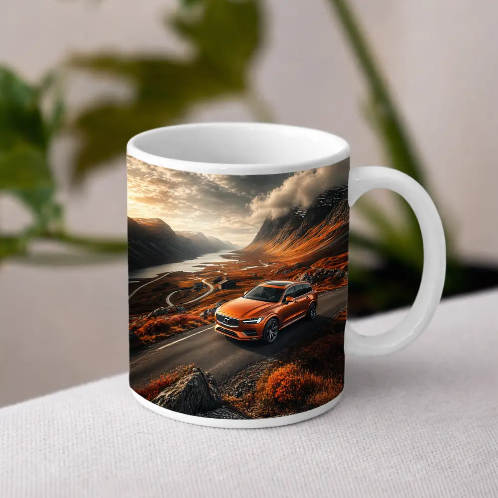 Volvo V90 Orange SUV Mountain Valley Road – Mugs