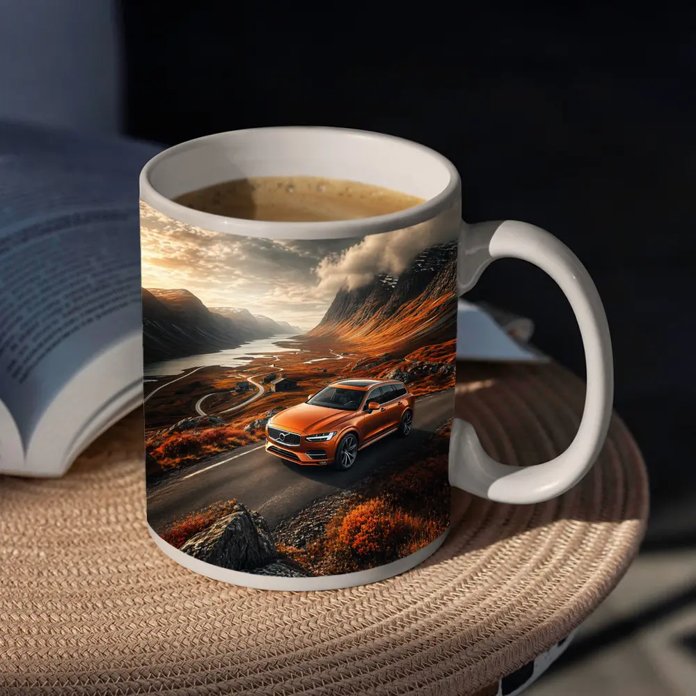Volvo V90 Orange SUV Mountain Valley Road – Mugs