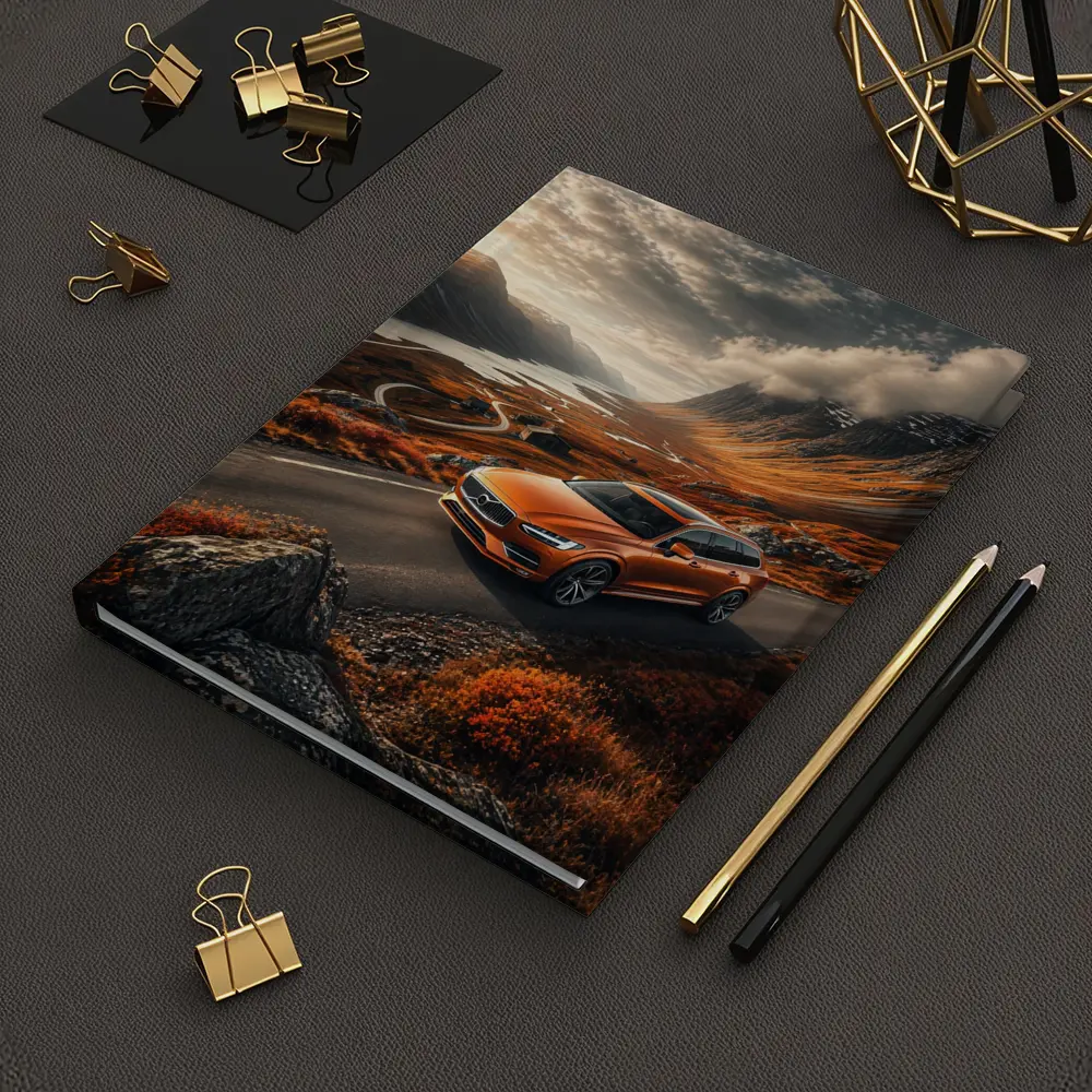 Volvo V90 Orange SUV Mountain Valley Road – Notebooks