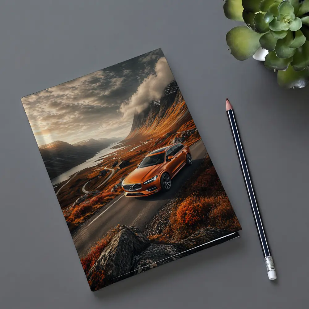 Volvo V90 Orange SUV Mountain Valley Road – Notebooks