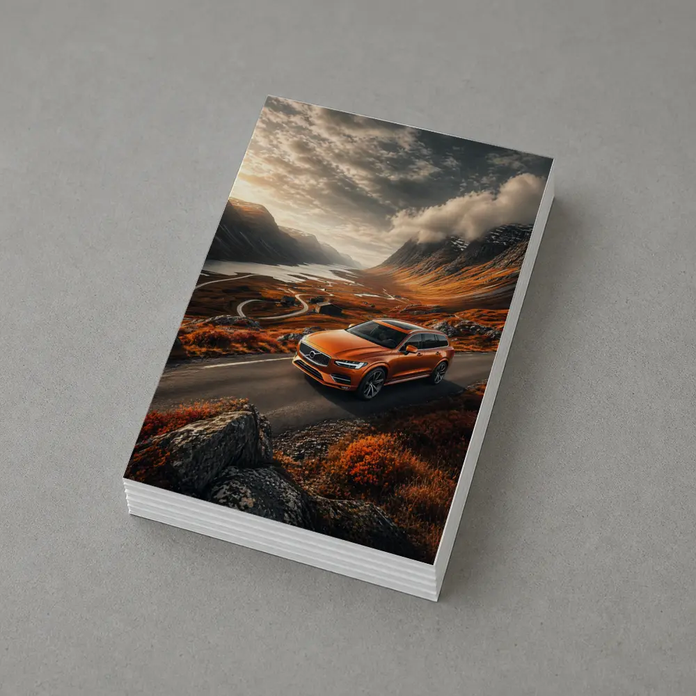 Volvo V90 Orange SUV Mountain Valley Road – Postcards