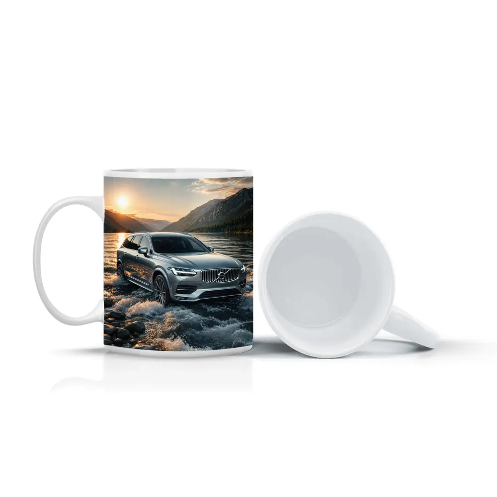 Volvo V90 Crossing River at Sunset – Mugs