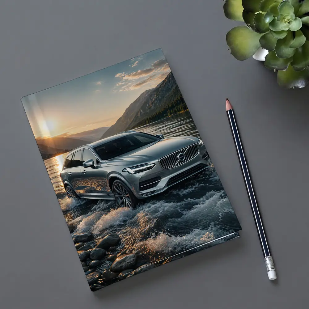 Volvo V90 Crossing River at Sunset – Notebooks