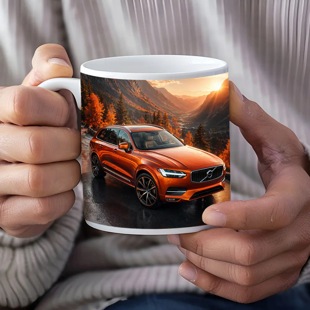 Volvo XC90 Orange SUV Mountain Sunset Road – Mugs