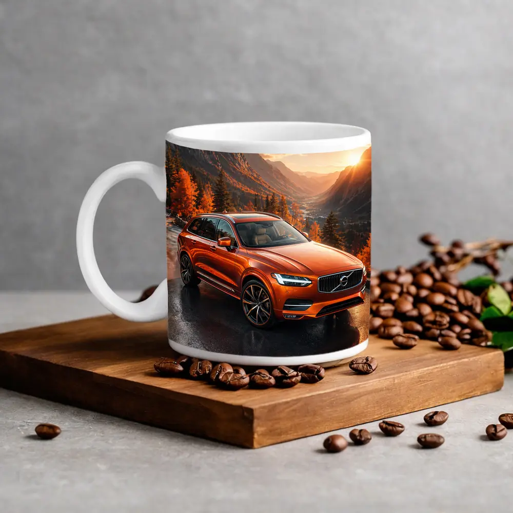 Volvo XC90 Orange SUV Mountain Sunset Road – Mugs