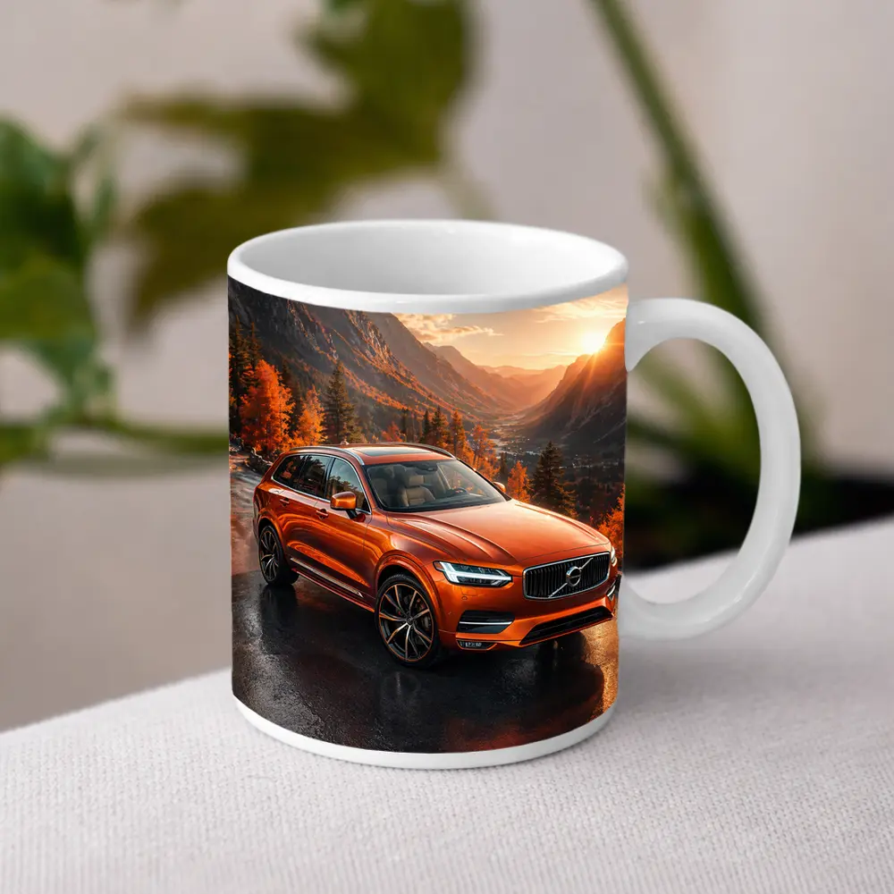 Volvo XC90 Orange SUV Mountain Sunset Road – Mugs