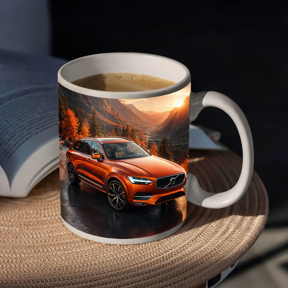 Volvo XC90 Orange SUV Mountain Sunset Road – Mugs
