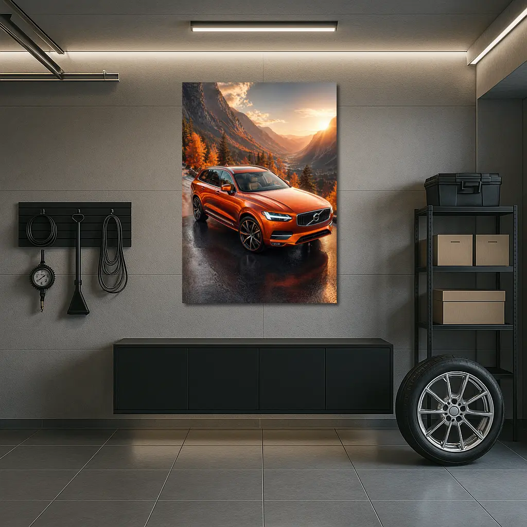 Volvo XC90 Orange SUV Mountain Sunset Road – Wall Art