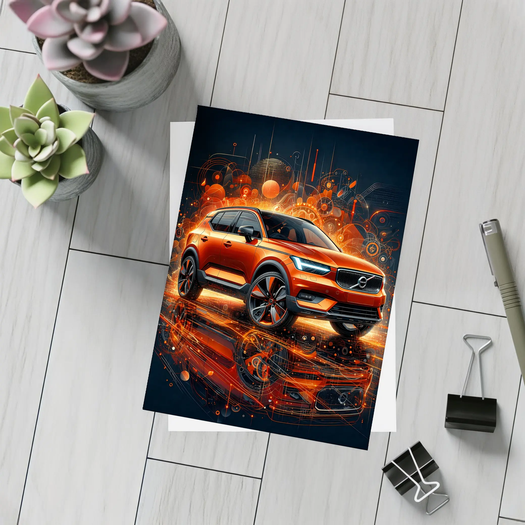 Volvo XC40 Orange Abstract Digital Art – Postcards