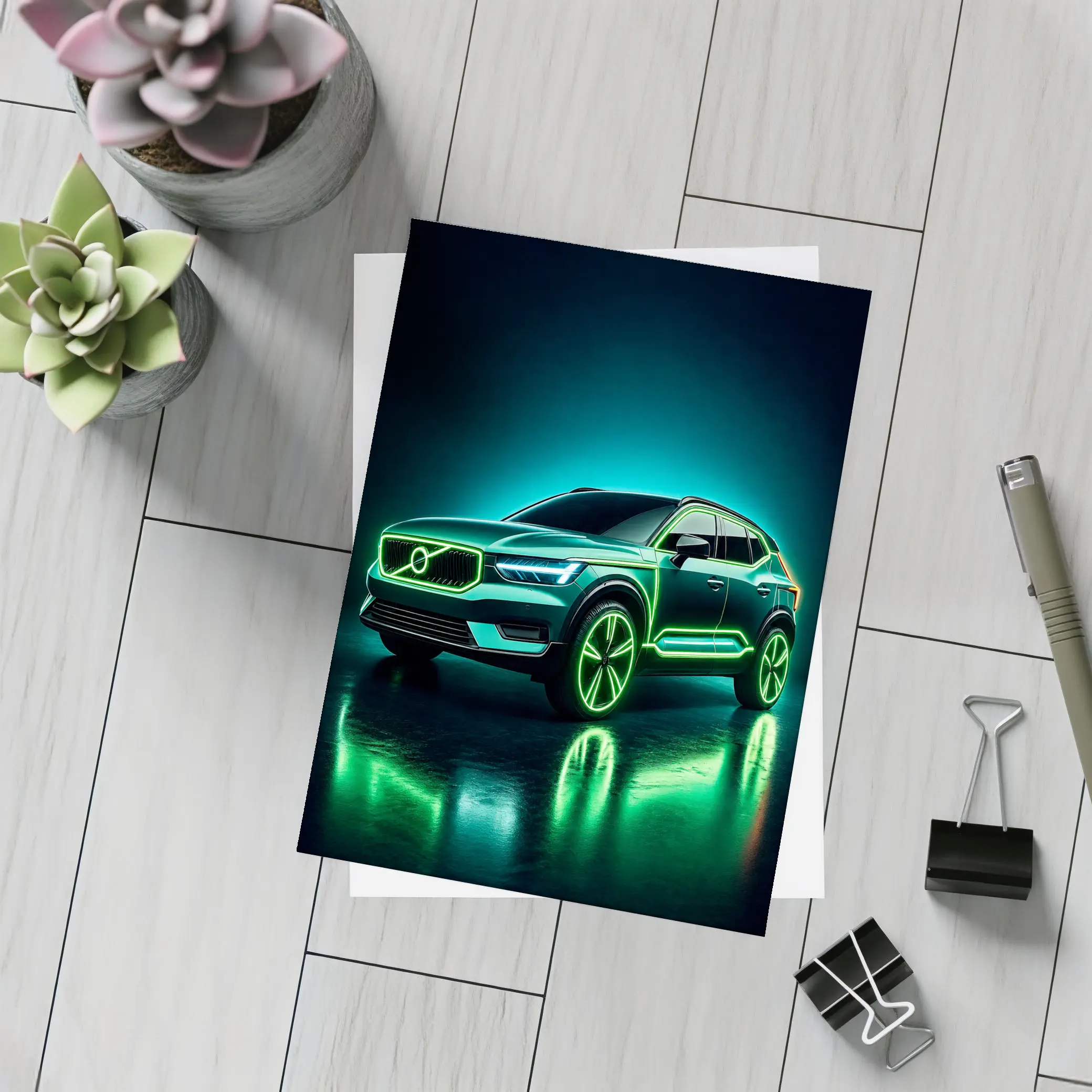 Volvo XC40 Neon Green Dark Studio – Postcards