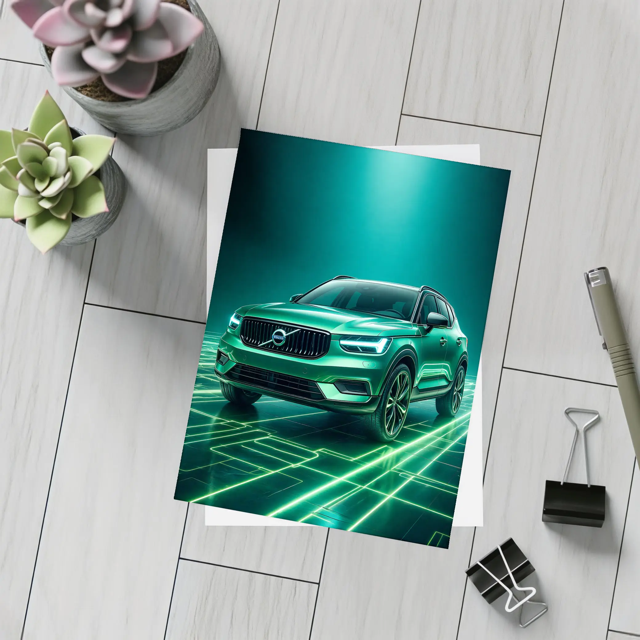 Volvo XC40 Green Neon Glow Art – Postcards
