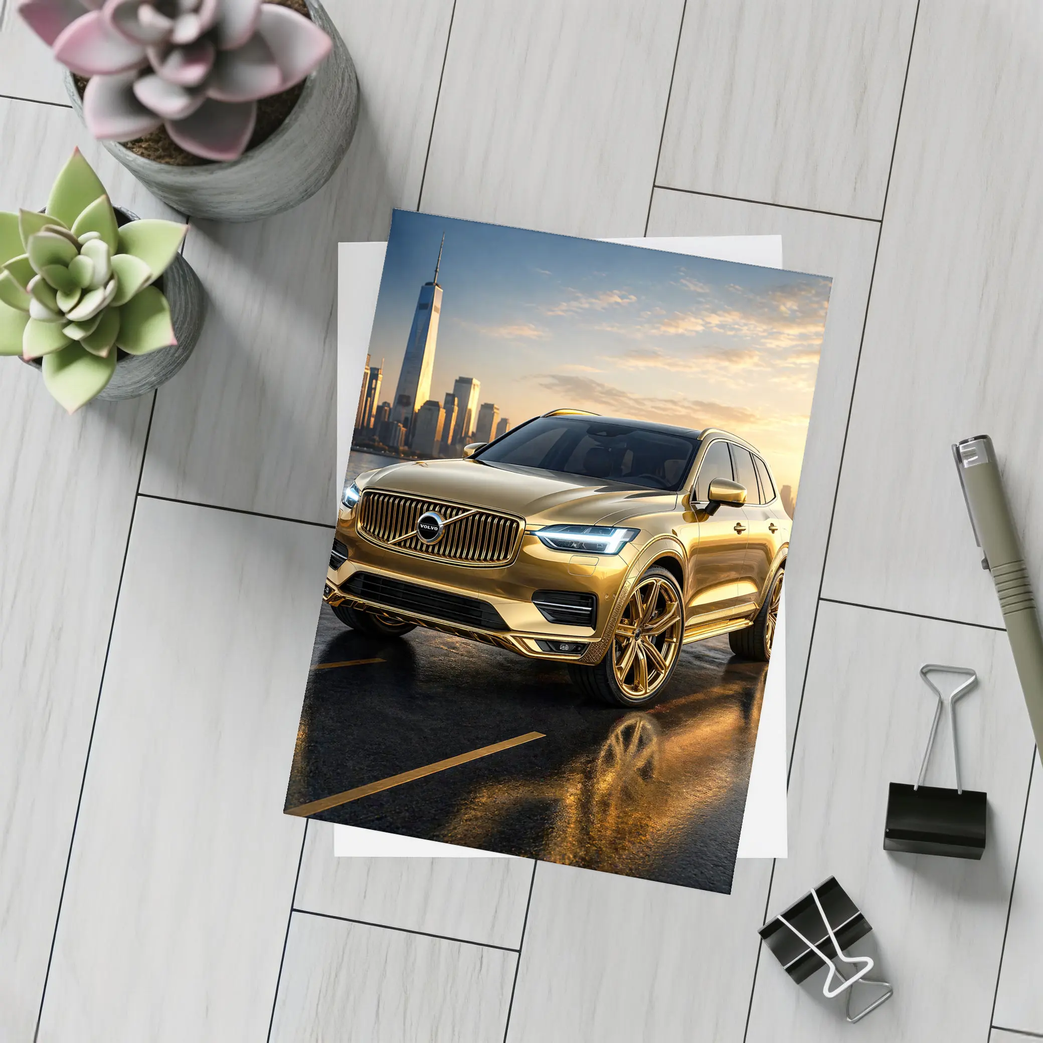 Volvo XC60 Gold City Skyline Sunset – Postcards