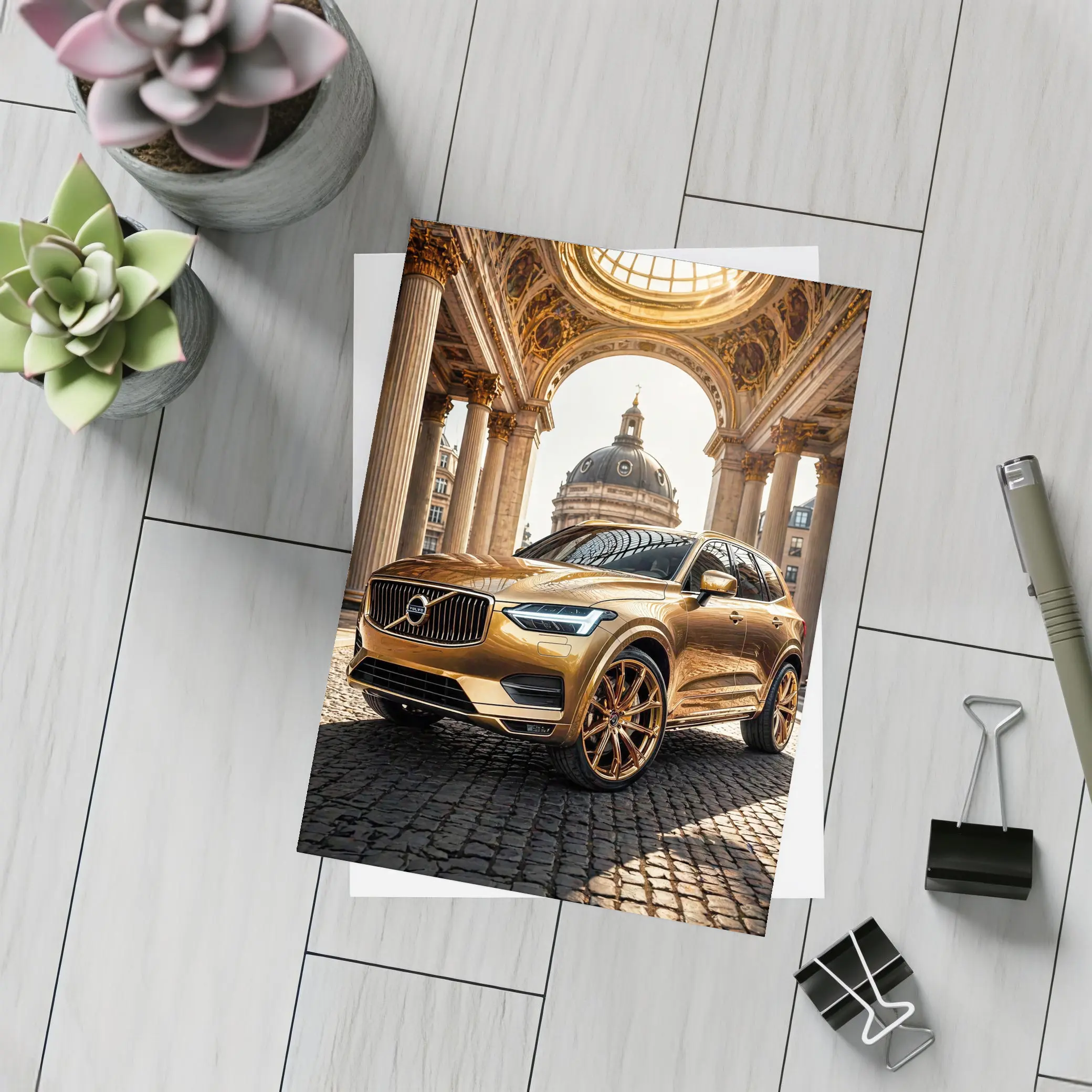 Volvo XC60 Gold SUV Classical Architecture – Postcards
