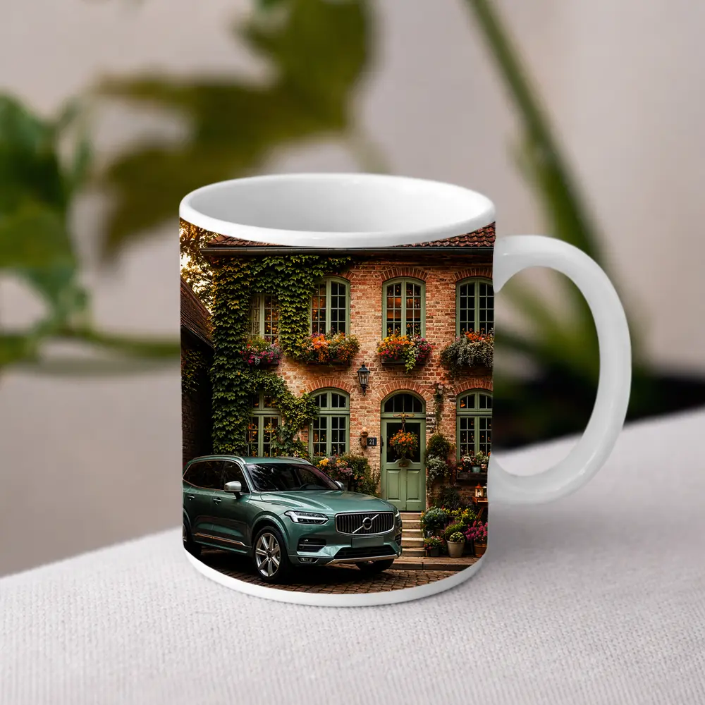 Volvo XC90 Parked Outside Charming Brick House – Mugs