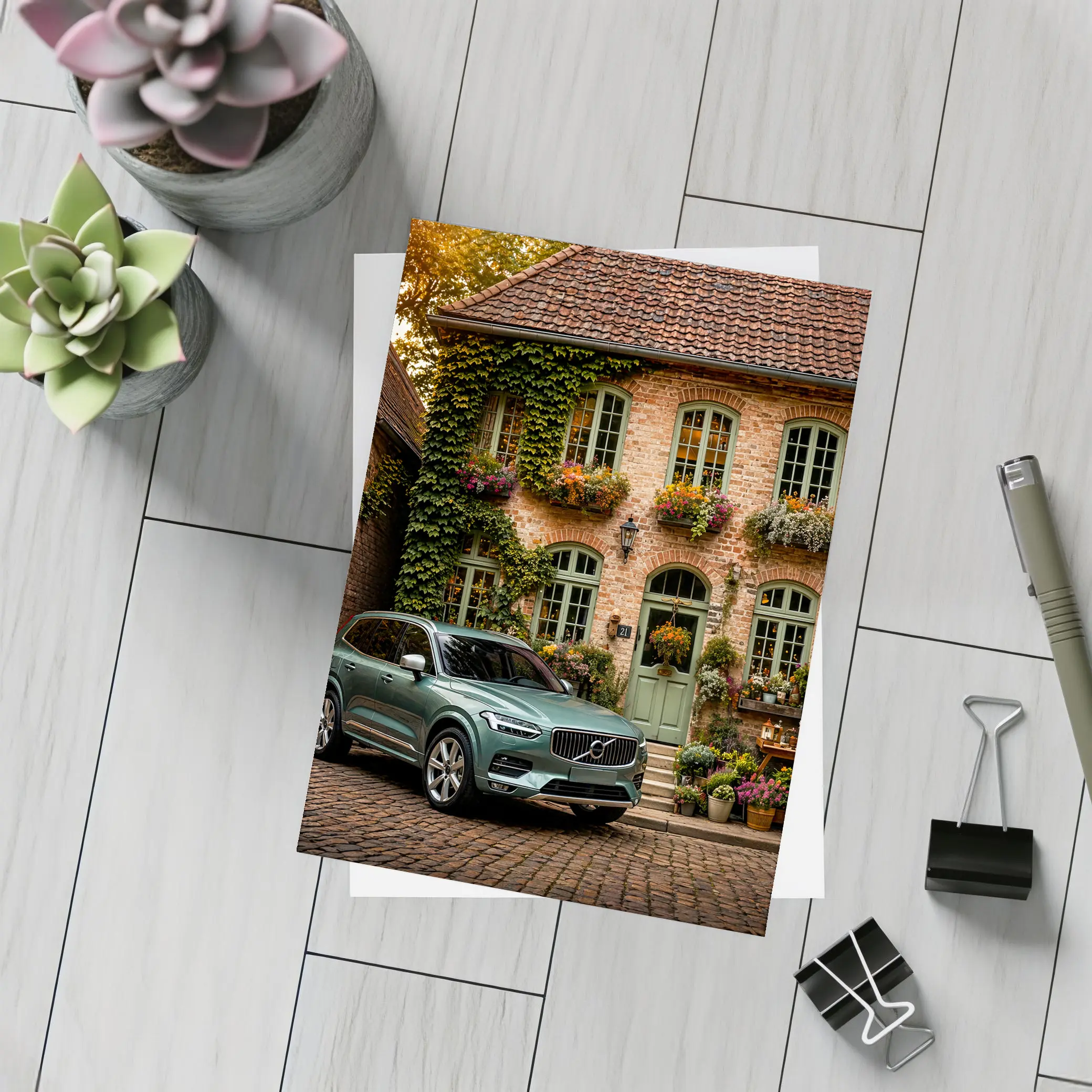 Volvo XC90 Parked Outside Charming Brick House – Postcards