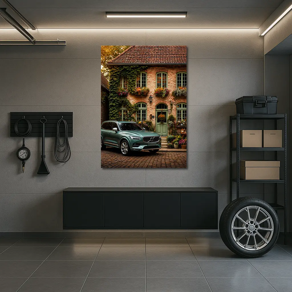 Volvo XC90 Parked Outside Charming Brick House – Wall Art