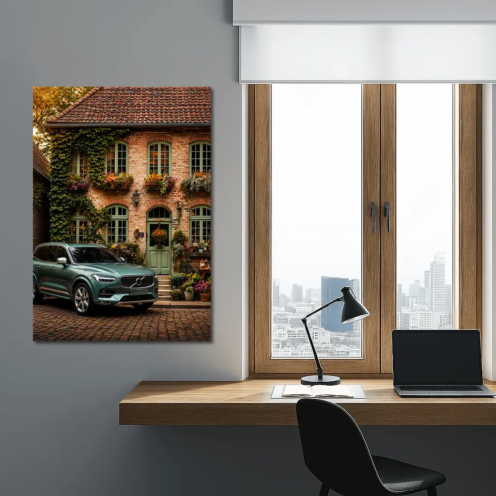 Volvo XC90 Parked Outside Charming Brick House – Wall Art