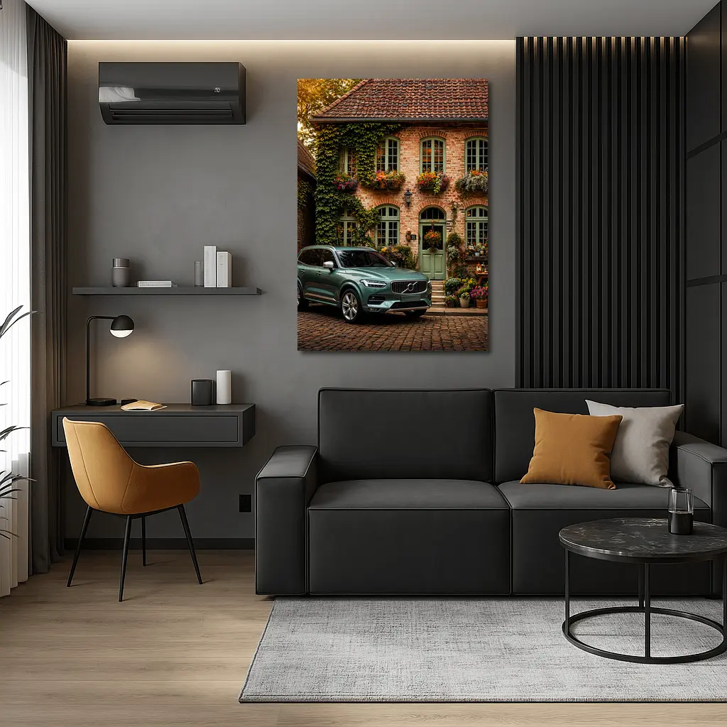 Volvo XC90 Parked Outside Charming Brick House – Wall Art