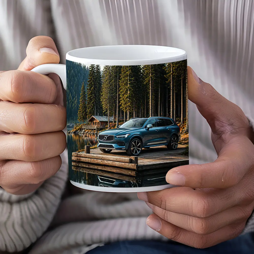 Volvo XC60 Parked on Lakeside Forest Dock – Mugs