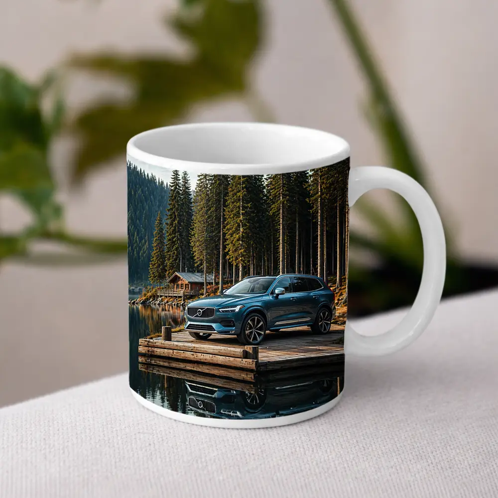 Volvo XC60 Parked on Lakeside Forest Dock – Mugs