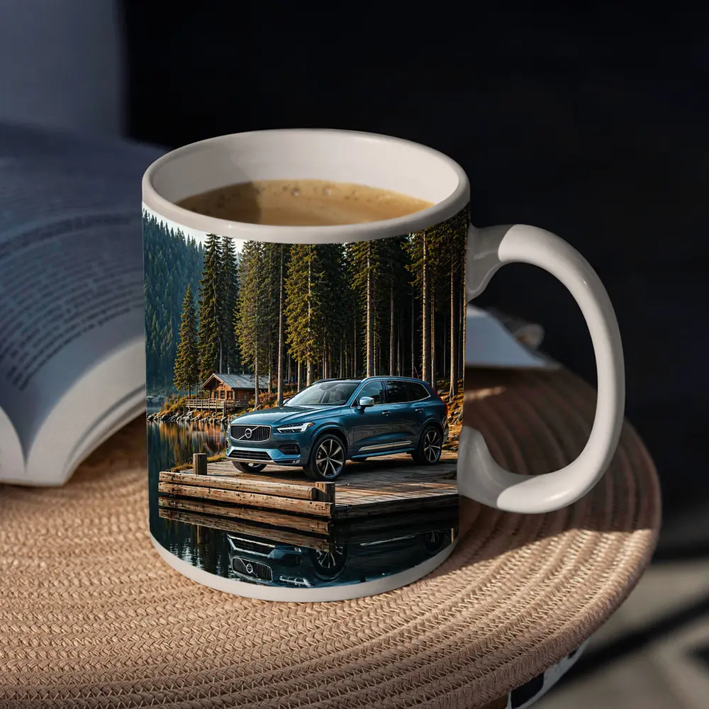 Volvo XC60 Parked on Lakeside Forest Dock – Mugs