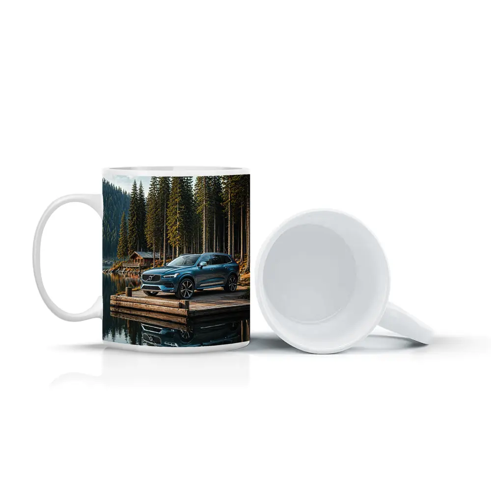 Volvo XC60 Parked on Lakeside Forest Dock – Mugs