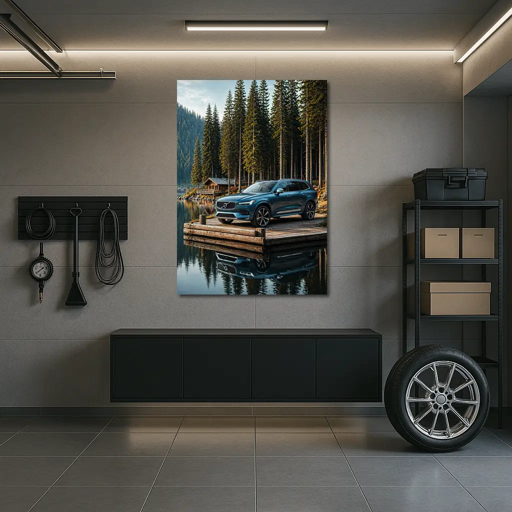 Volvo XC60 Parked on Lakeside Forest Dock – Wall Art