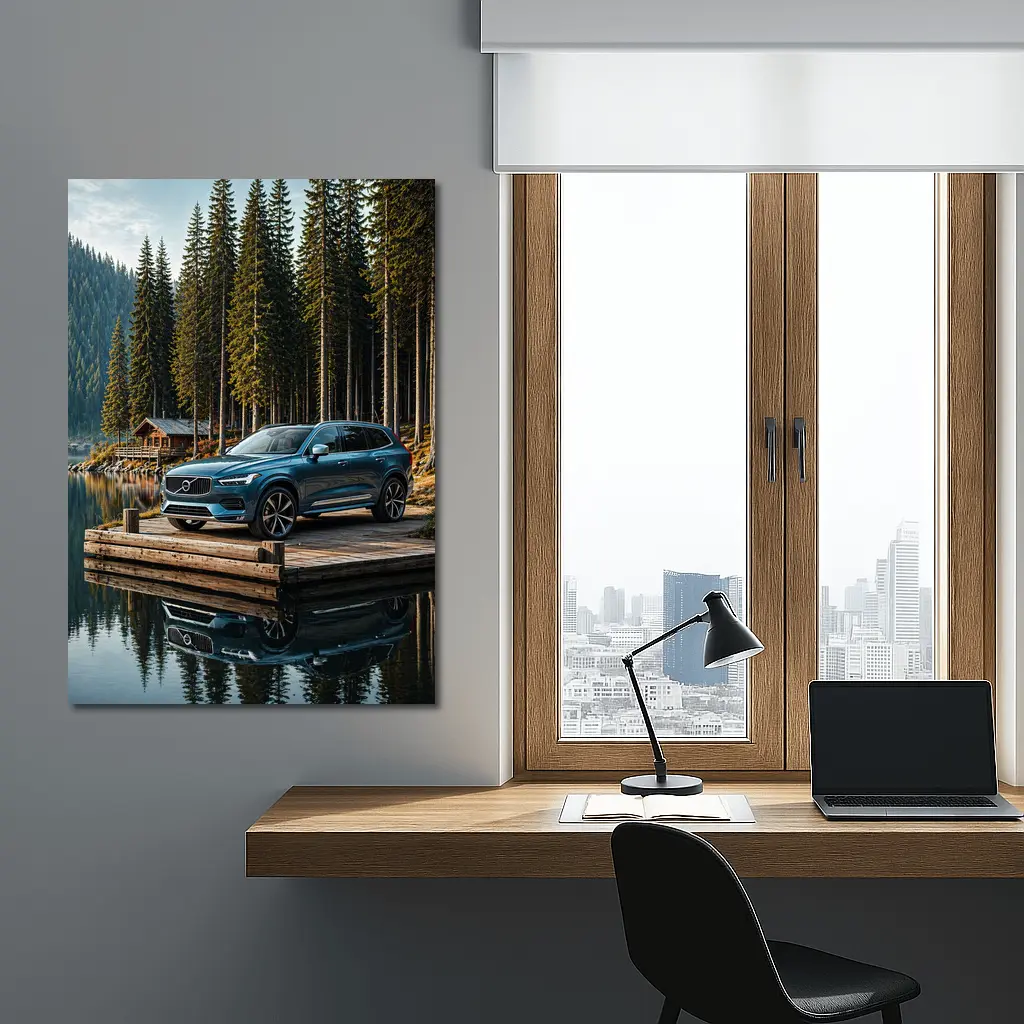 Volvo XC60 Parked on Lakeside Forest Dock – Wall Art