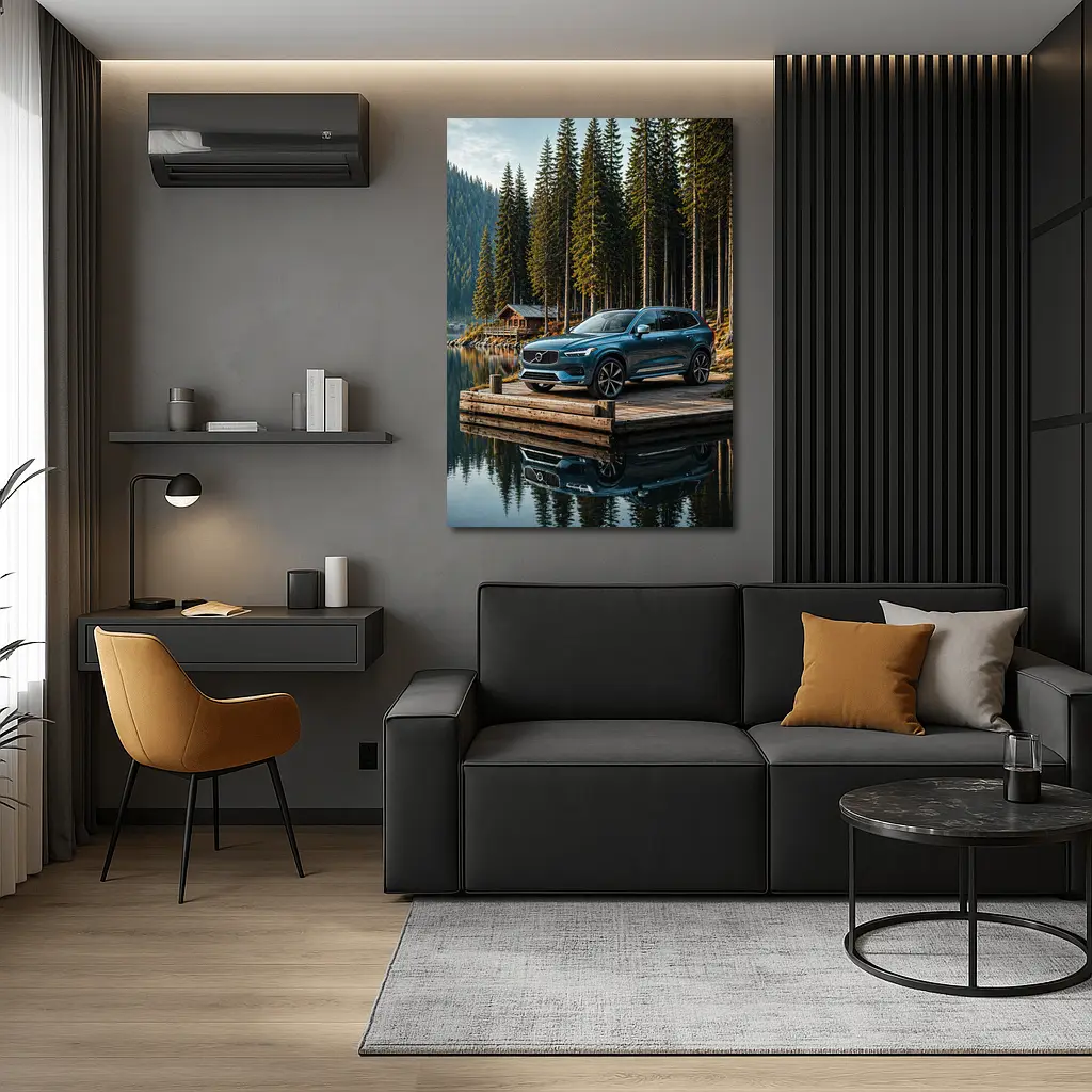 Volvo XC60 Parked on Lakeside Forest Dock – Wall Art