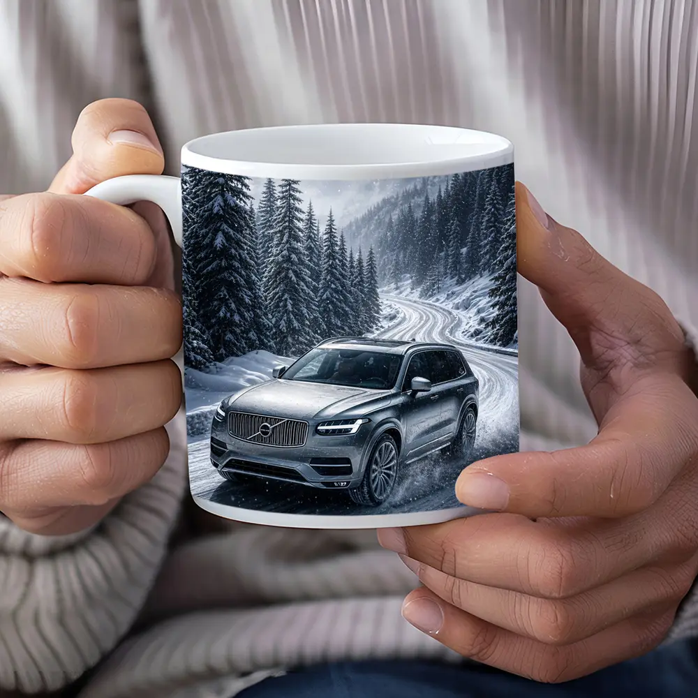 Volvo XC90 SUV Drifting Snowy Mountain Road – Mugs