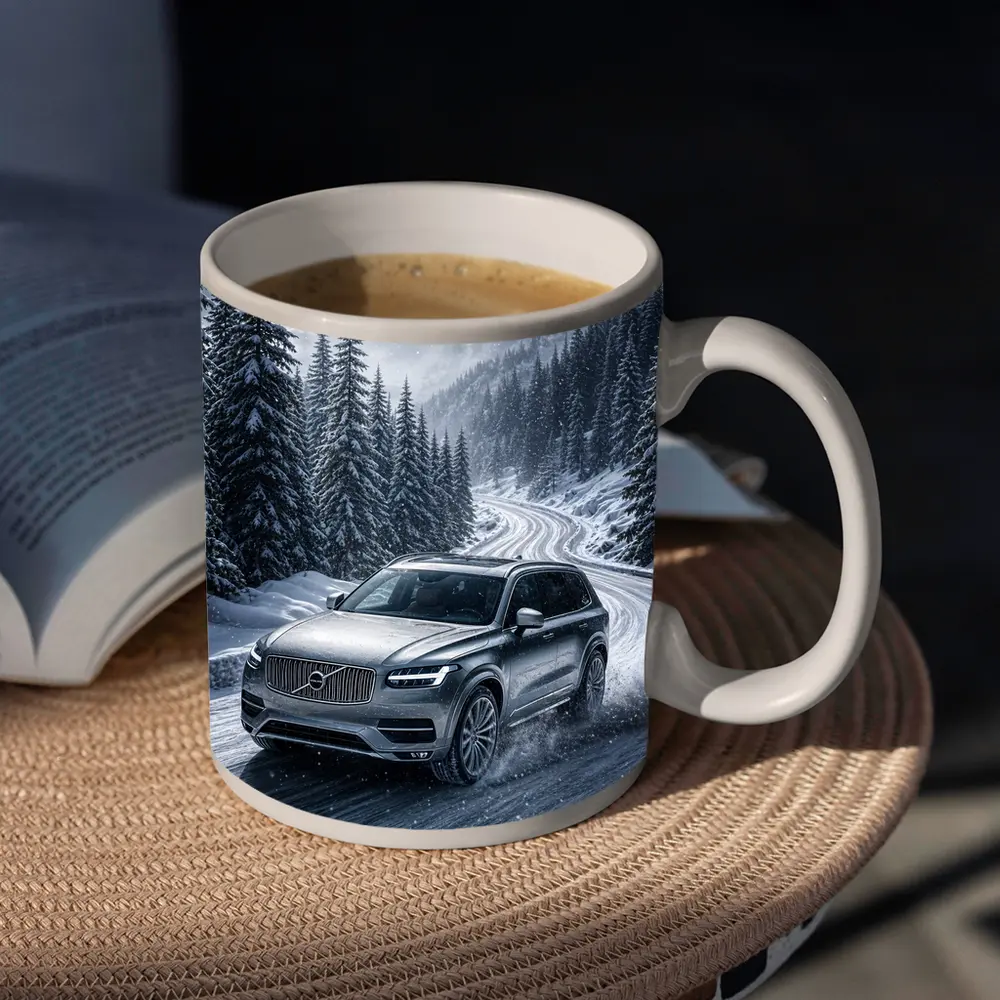 Volvo XC90 SUV Drifting Snowy Mountain Road – Mugs
