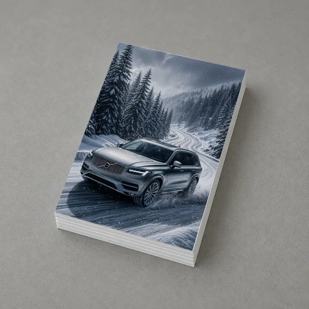 Volvo XC90 SUV Drifting Snowy Mountain Road – Postcards