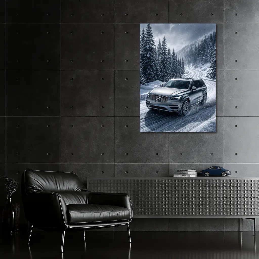 Volvo XC90 SUV Drifting Snowy Mountain Road – Wall Art