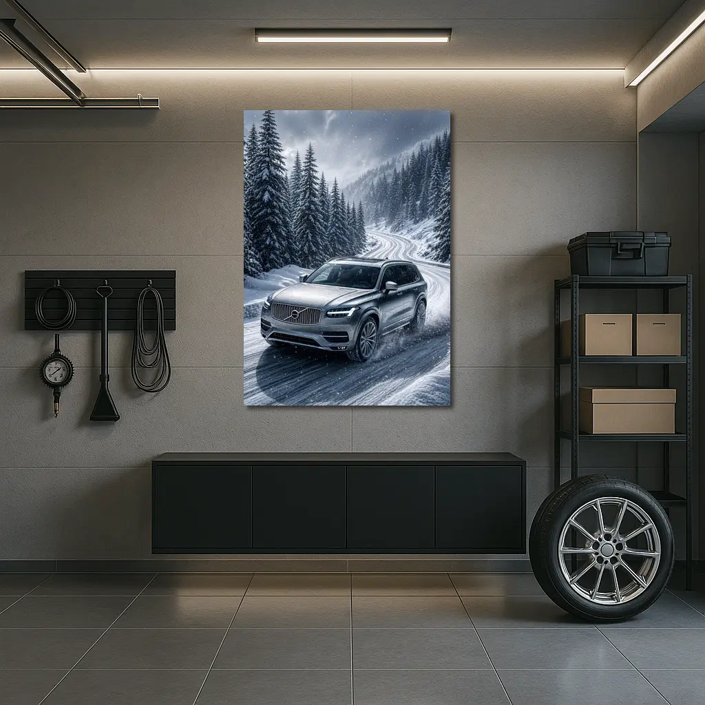 Volvo XC90 SUV Drifting Snowy Mountain Road – Wall Art