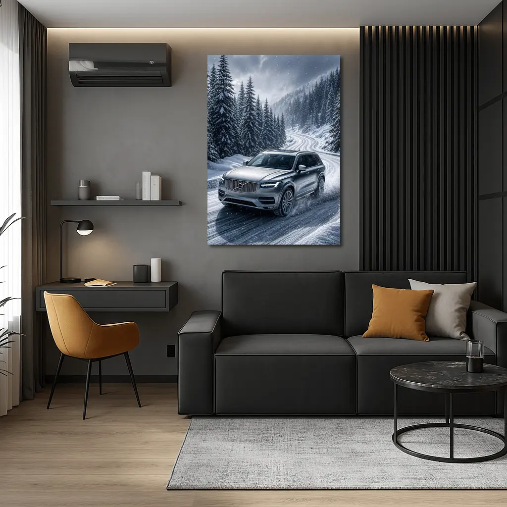 Volvo XC90 SUV Drifting Snowy Mountain Road – Wall Art
