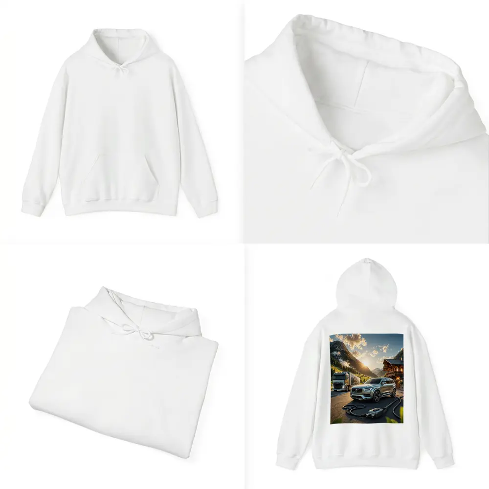Volvo XC90 Charging Mountain Sunset Scene – Hoodies