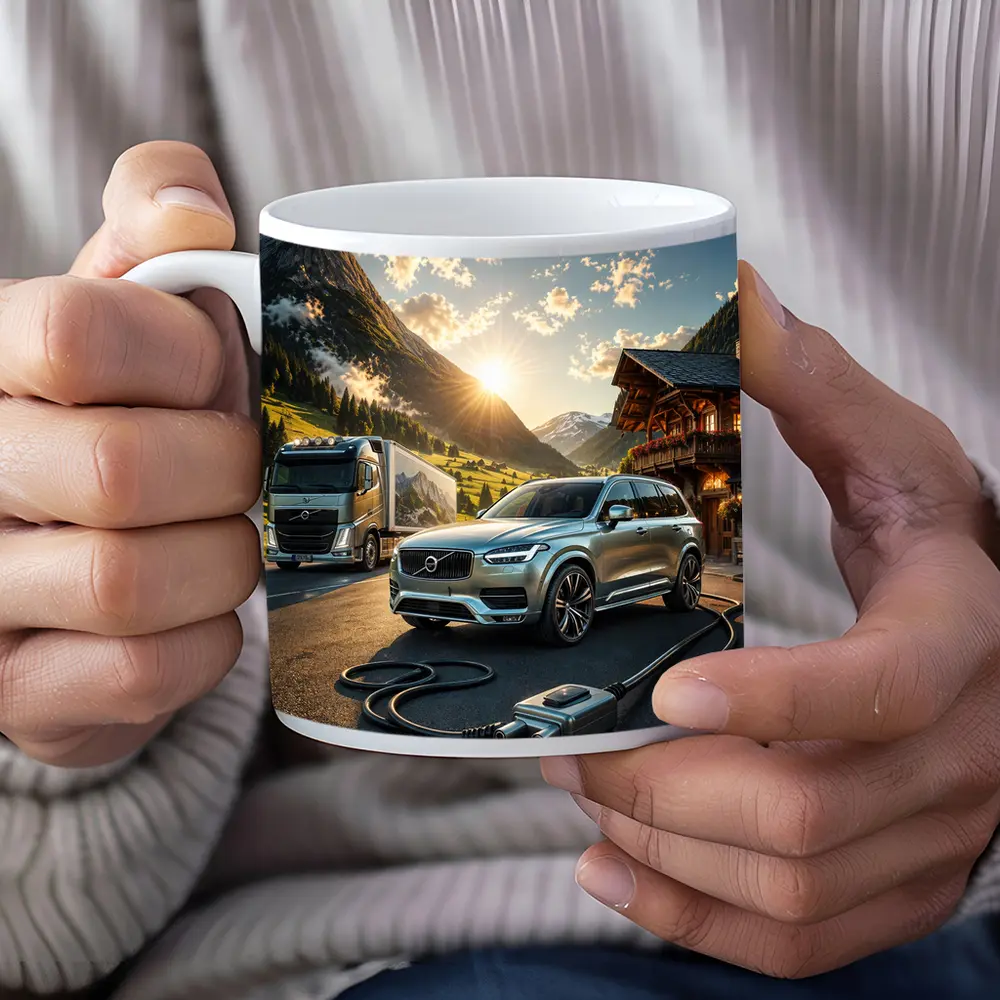 Volvo XC90 Charging Mountain Sunset Scene – Mugs