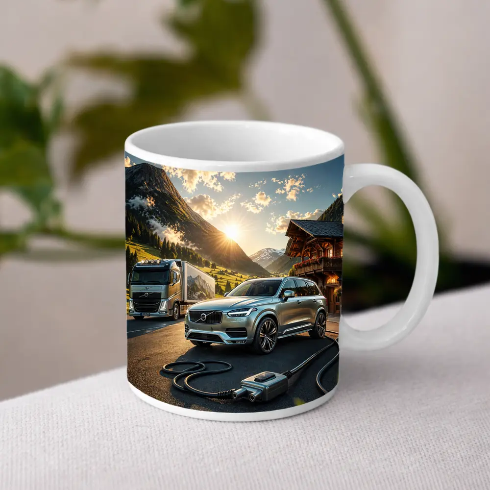Volvo XC90 Charging Mountain Sunset Scene – Mugs