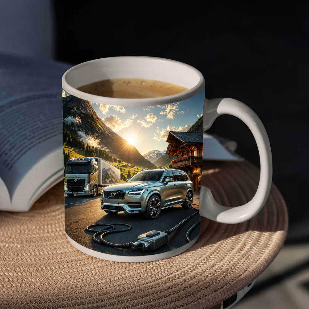 Volvo XC90 Charging Mountain Sunset Scene – Mugs