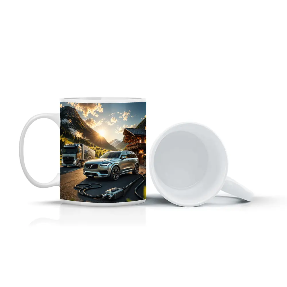 Volvo XC90 Charging Mountain Sunset Scene – Mugs