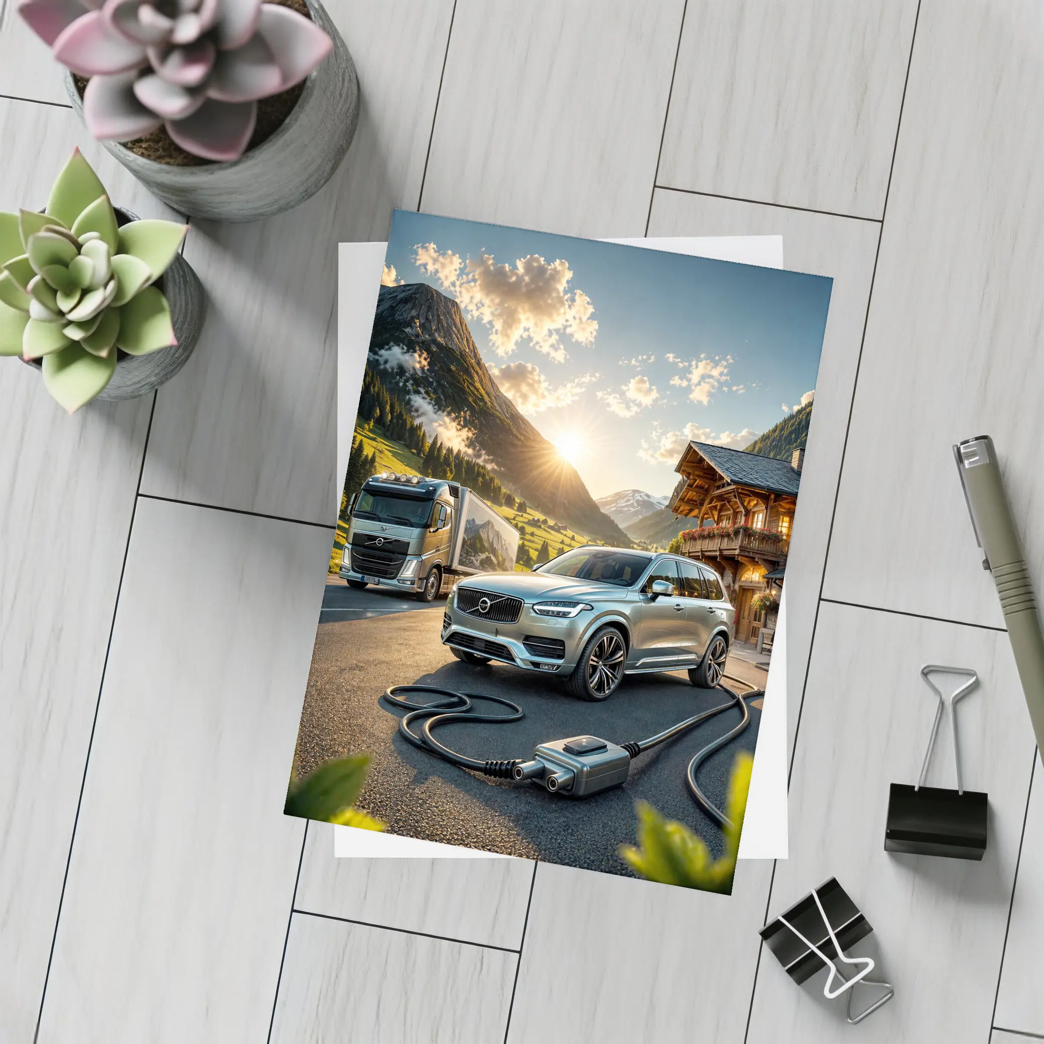 Volvo XC90 Charging Mountain Sunset Scene – Postcards