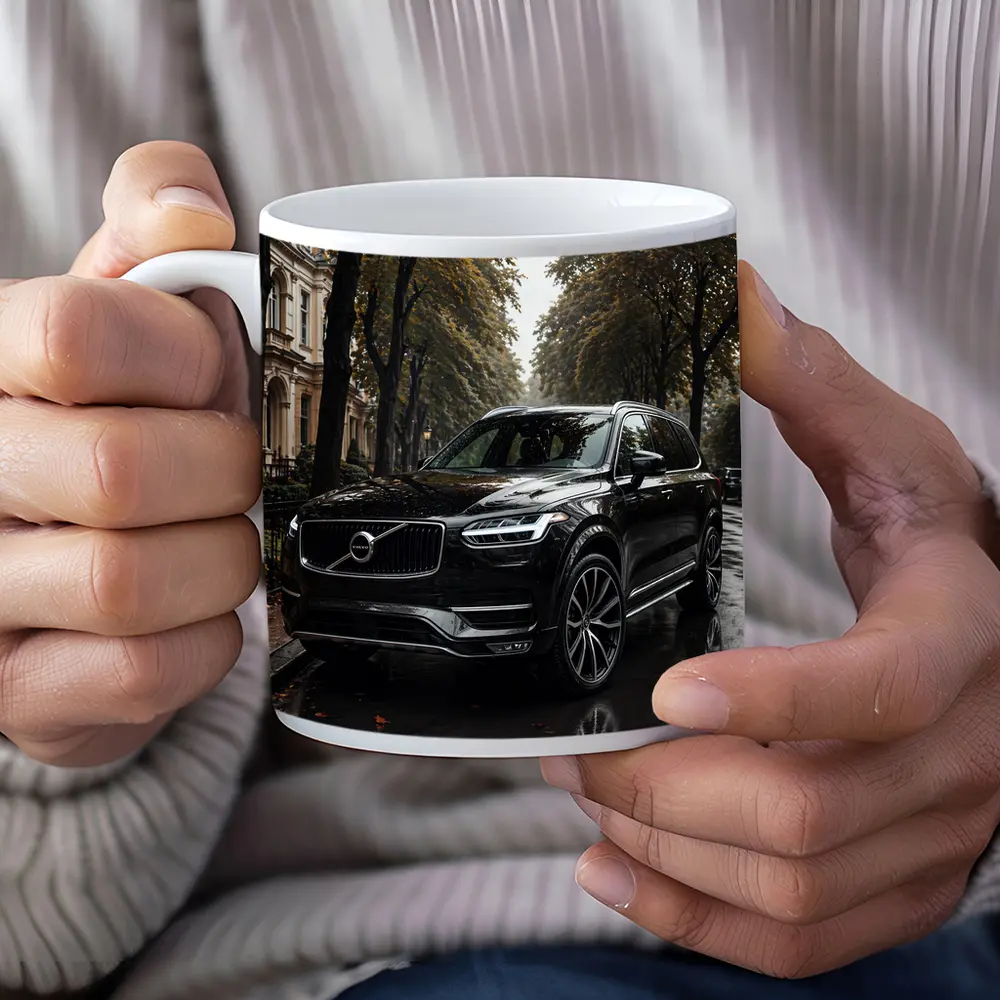 Volvo XC90 Black SUV Rainy City Street – Mugs