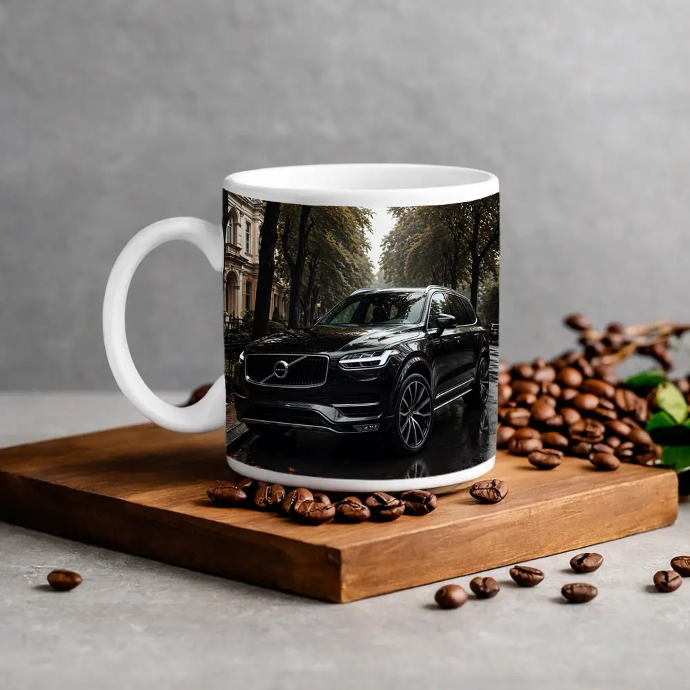 Volvo XC90 Black SUV Rainy City Street – Mugs