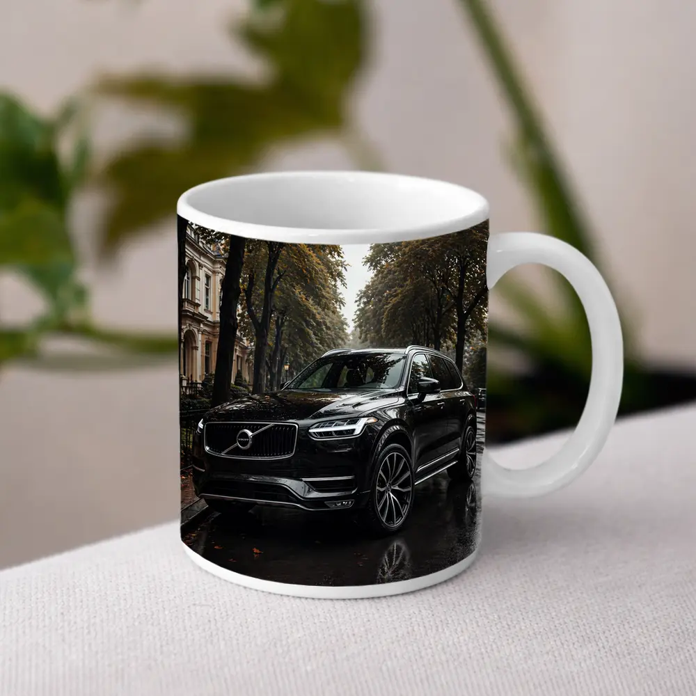 Volvo XC90 Black SUV Rainy City Street – Mugs