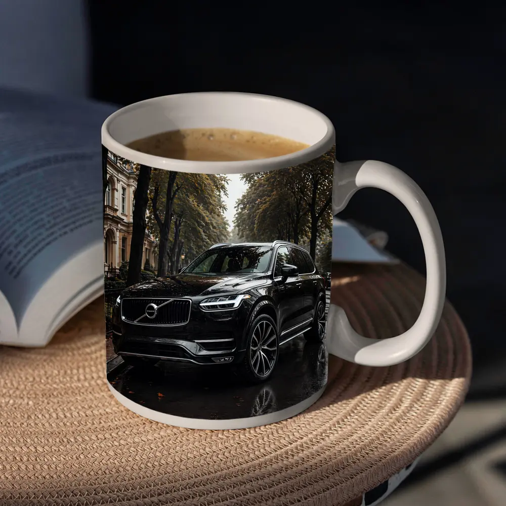 Volvo XC90 Black SUV Rainy City Street – Mugs