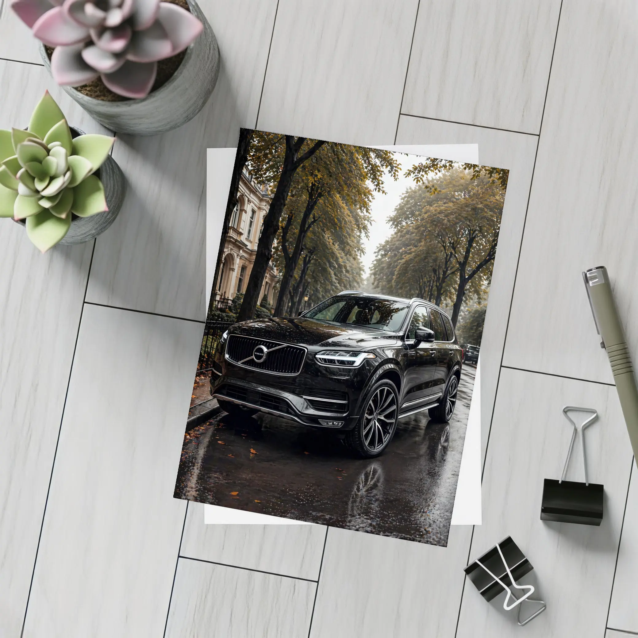 Volvo XC90 Black SUV Rainy City Street – Postcards